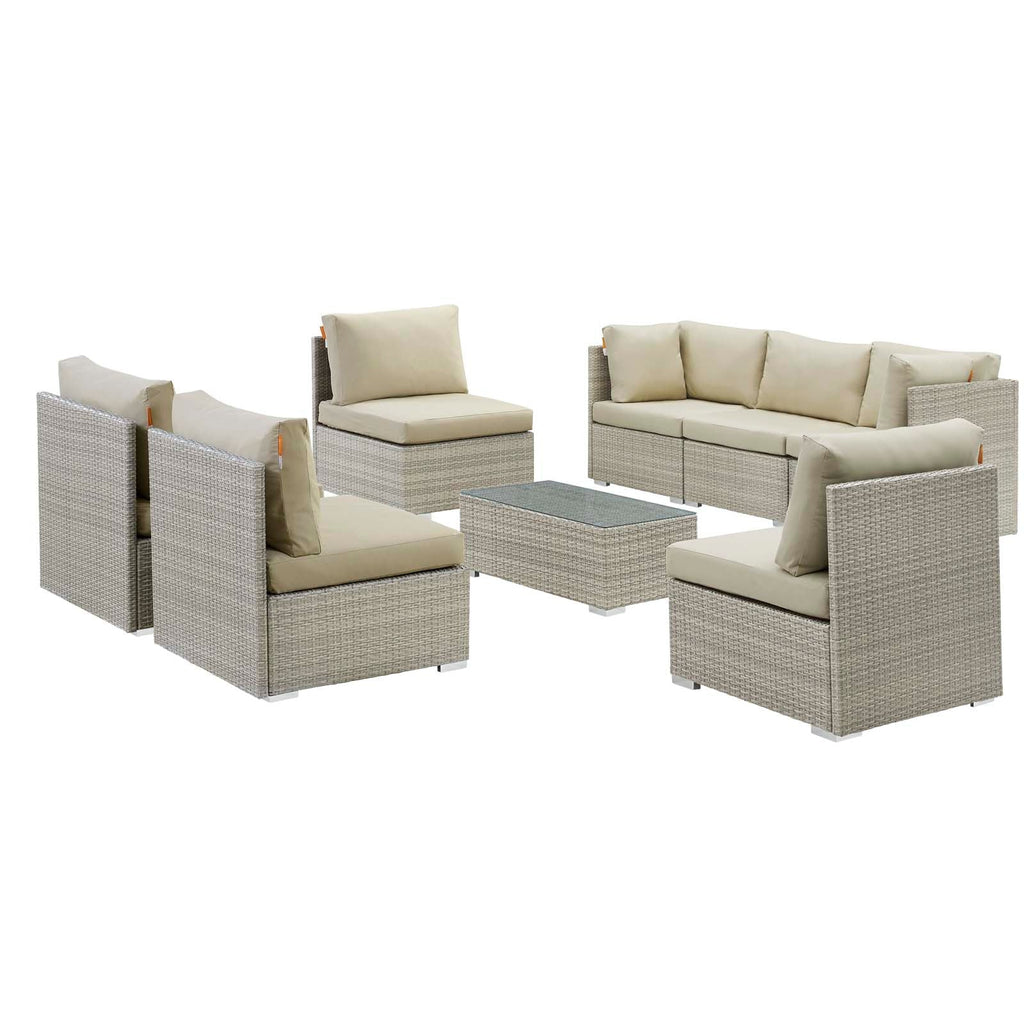 Repose 8 Piece Outdoor Patio Sunbrella Sectional Set in Light Gray Beige-1