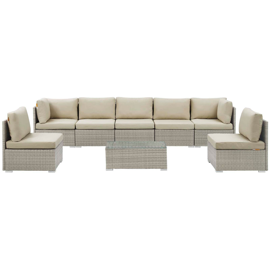 Repose 8 Piece Outdoor Patio Sunbrella Sectional Set in Light Gray Beige-1