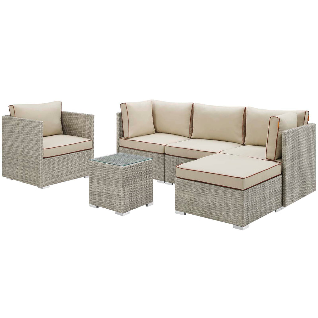 Repose 6 Piece Outdoor Patio Sectional Set in Light Gray Beige-2