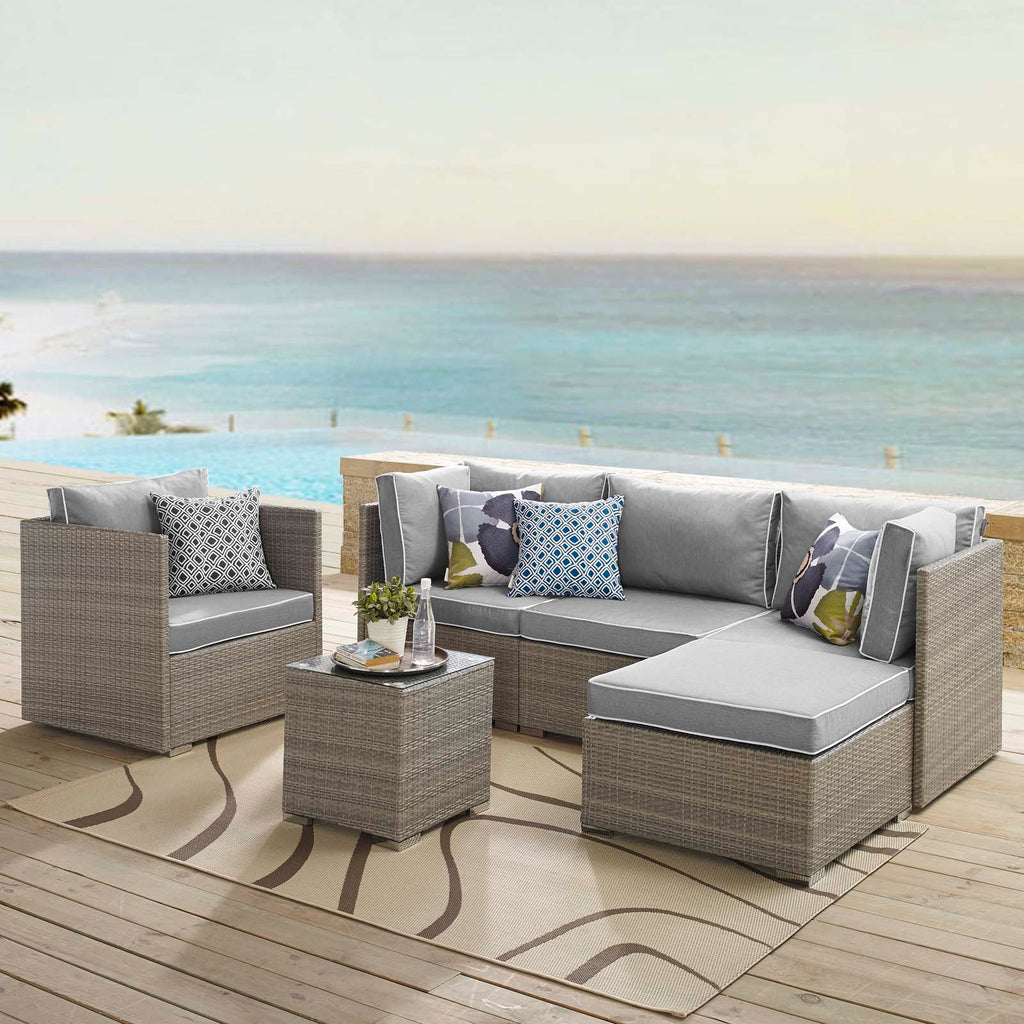 Repose 6 Piece Outdoor Patio Sectional Set in Light Gray Gray-2