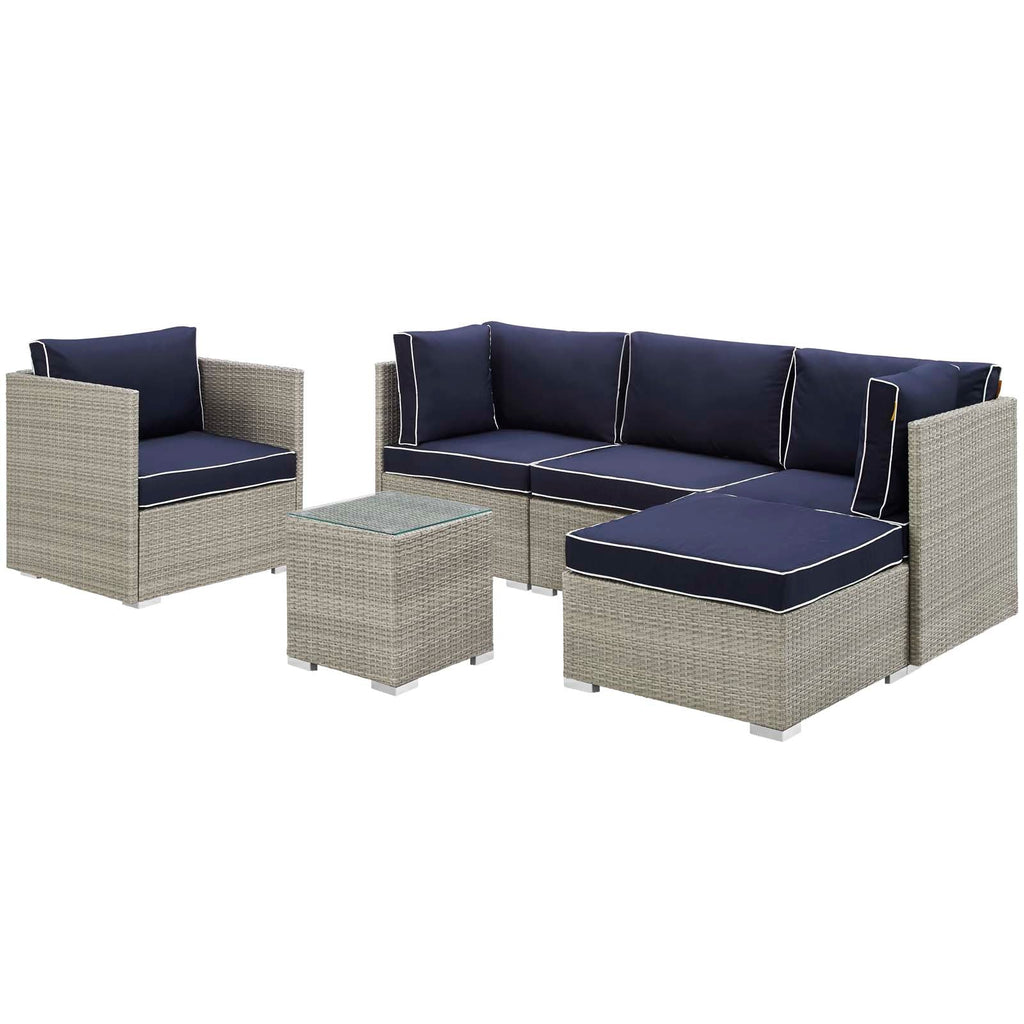 Repose 6 Piece Outdoor Patio Sectional Set in Light Gray Navy-2