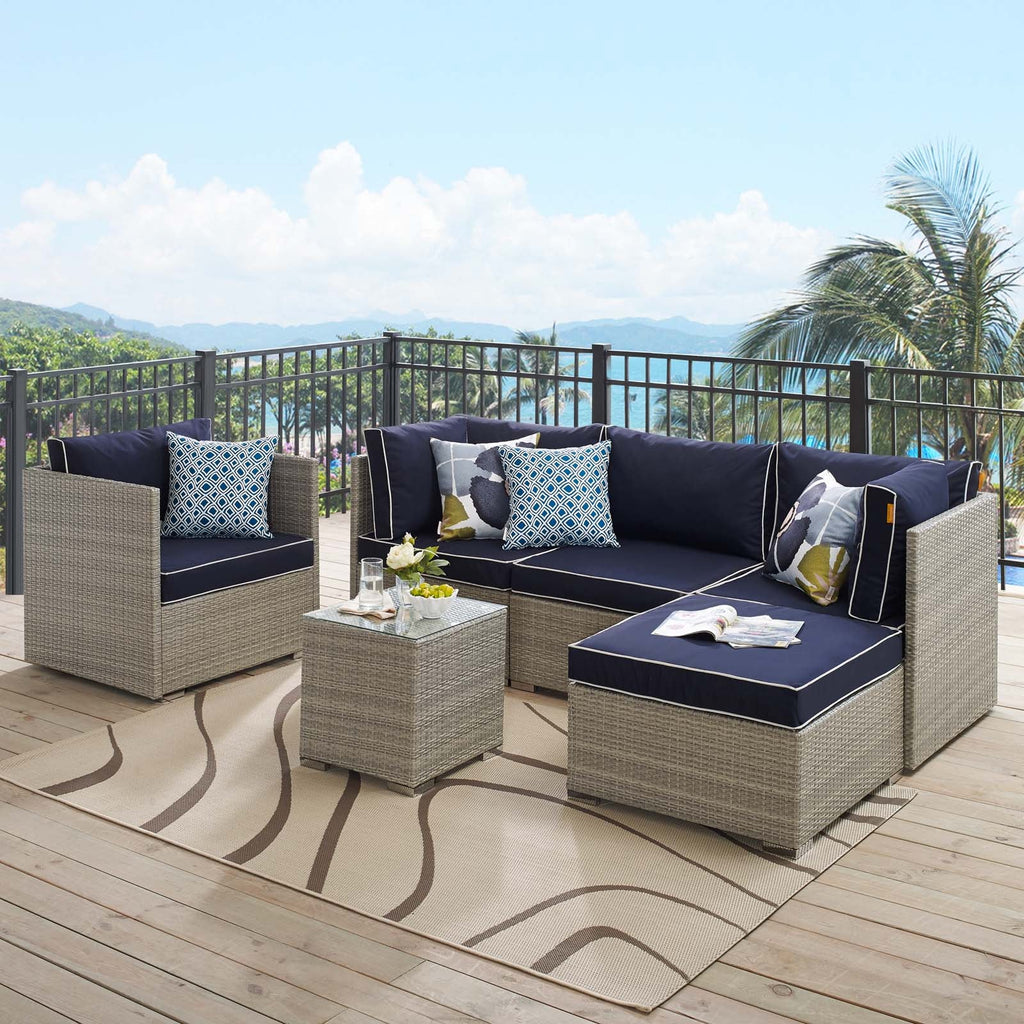 Repose 6 Piece Outdoor Patio Sectional Set in Light Gray Navy-2