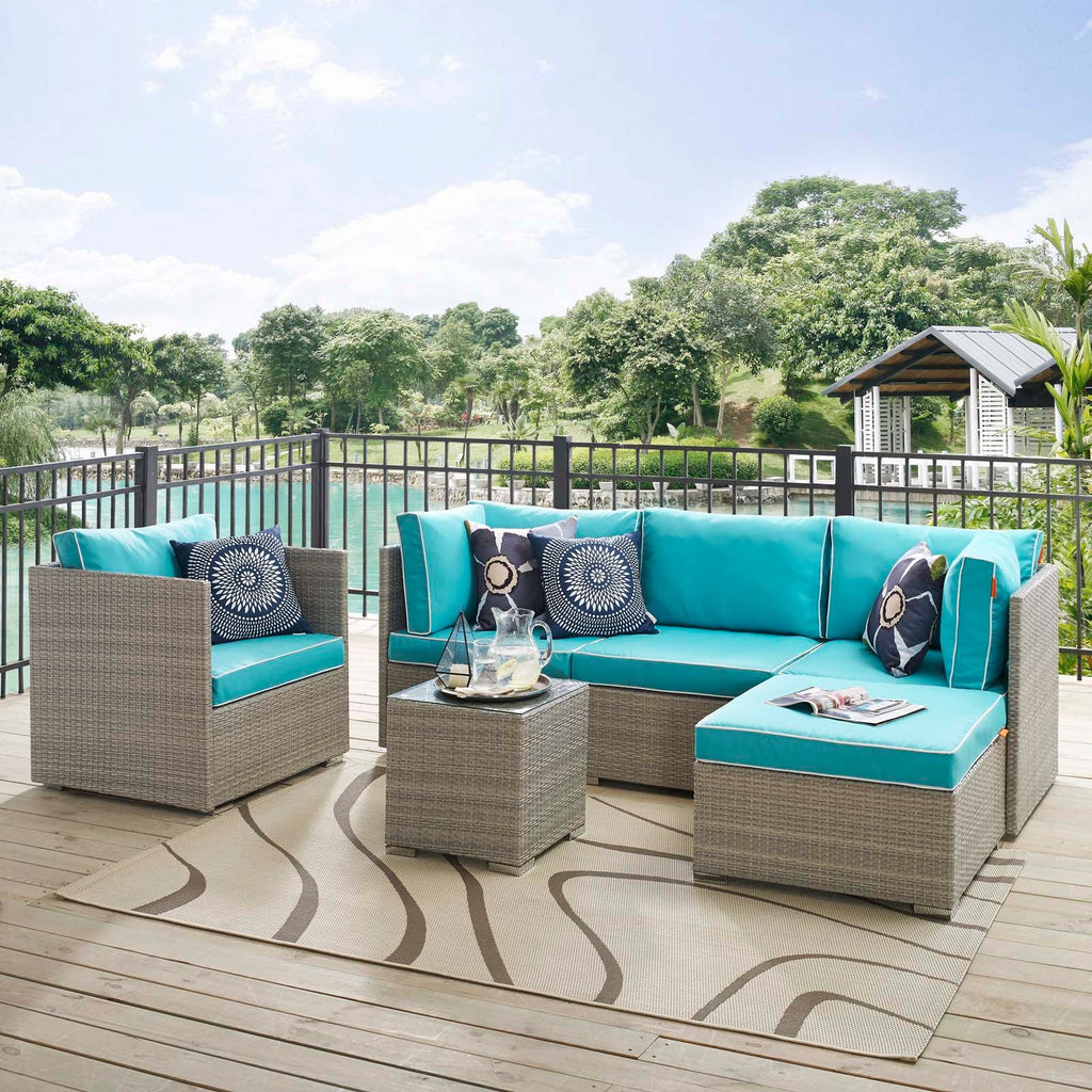 Repose 6 Piece Outdoor Patio Sectional Set in Light Gray Turquoise-2