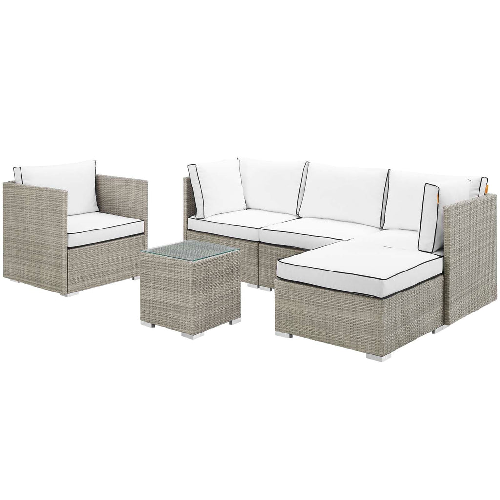 Repose 6 Piece Outdoor Patio Sectional Set in Light Gray White-2