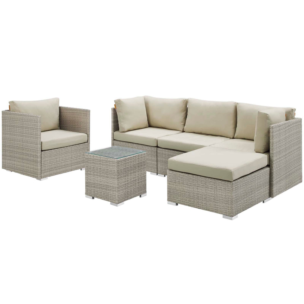 Repose 6 Piece Outdoor Patio Sunbrella Sectional Set in Light Gray Beige-2