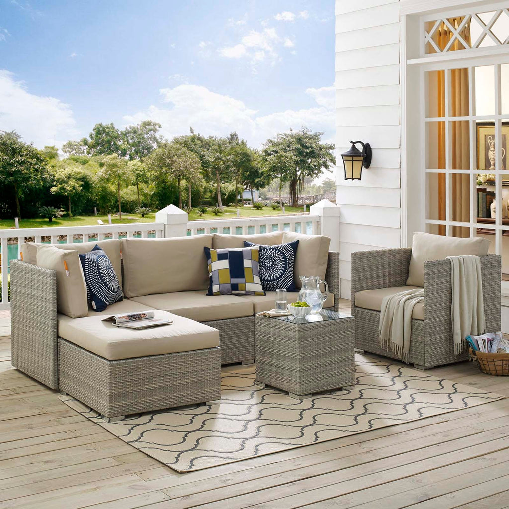 Repose 6 Piece Outdoor Patio Sunbrella Sectional Set in Light Gray Beige-2