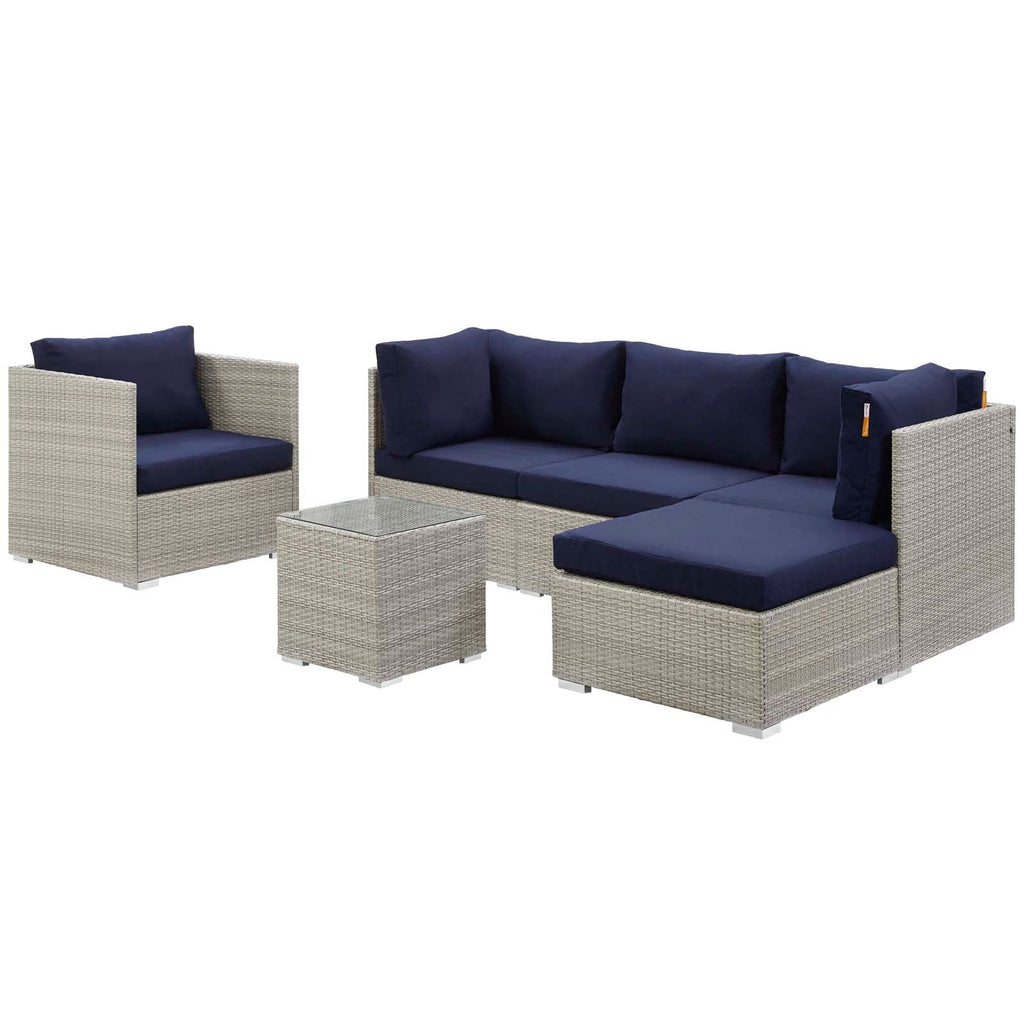 Repose 6 Piece Outdoor Patio Sunbrella Sectional Set in Light Gray Navy-2