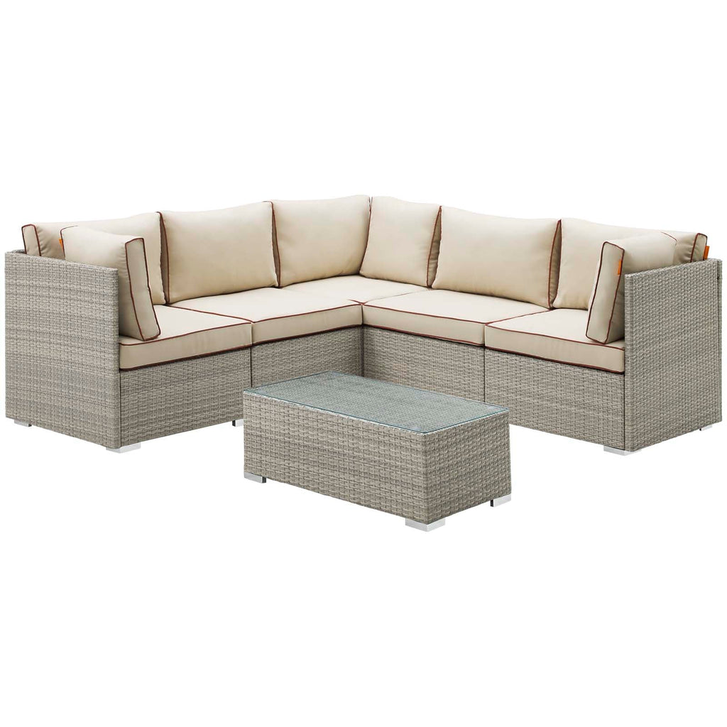 Repose 6 Piece Outdoor Patio Sectional Set in Light Gray Beige-1