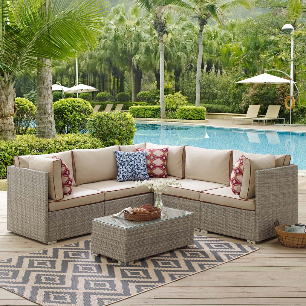 Repose 6 Piece Outdoor Patio Sectional Set in Light Gray Beige-1