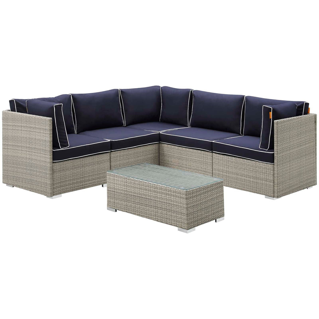 Repose 6 Piece Outdoor Patio Sectional Set in Light Gray Navy-1