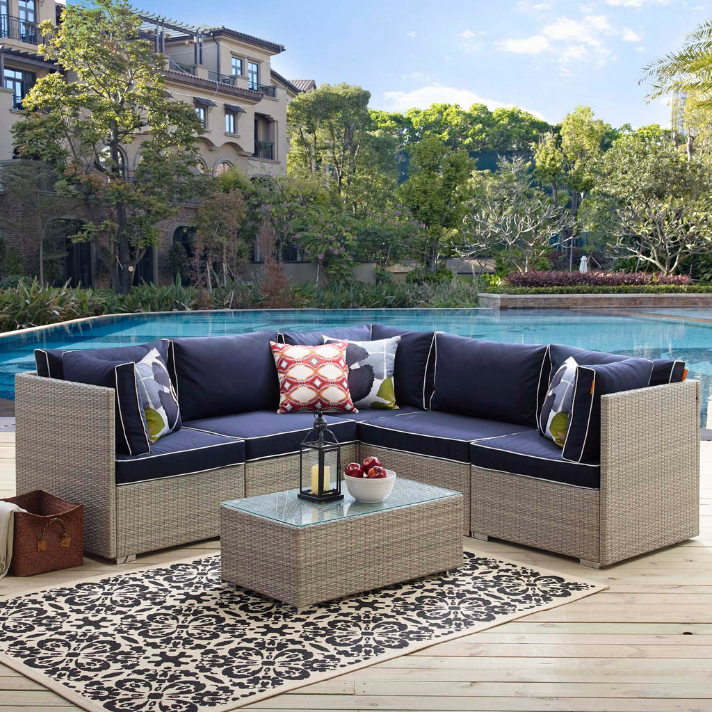 Repose 6 Piece Outdoor Patio Sectional Set in Light Gray Navy-1