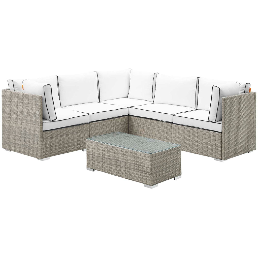 Repose 6 Piece Outdoor Patio Sectional Set in Light Gray White-1