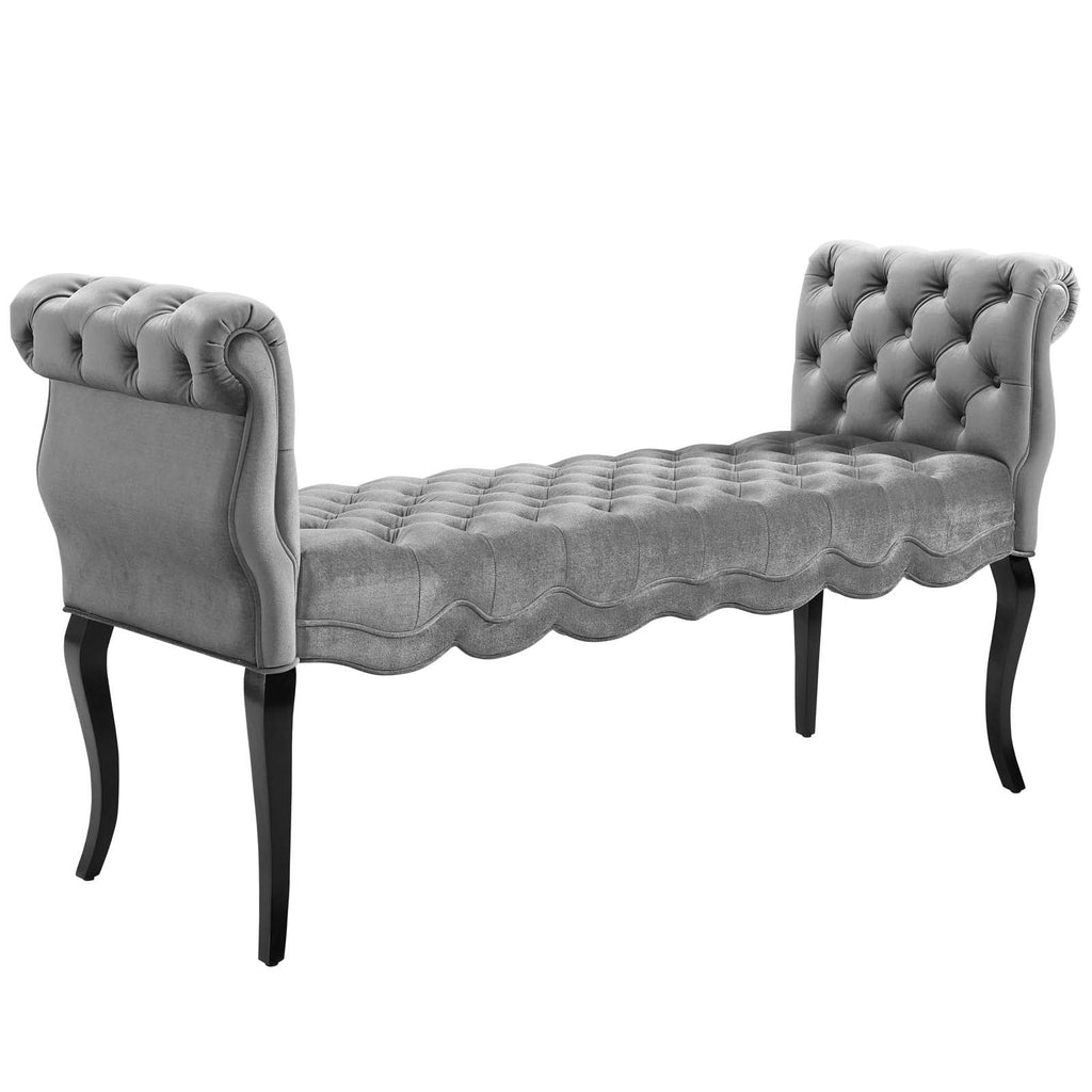 Adelia Chesterfield Style Button Tufted Performance Velvet Bench in Light Gray