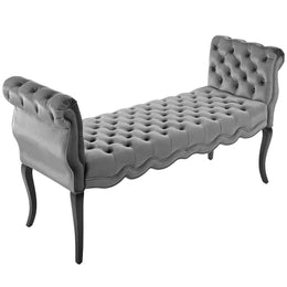 Adelia Chesterfield Style Button Tufted Performance Velvet Bench in Light Gray