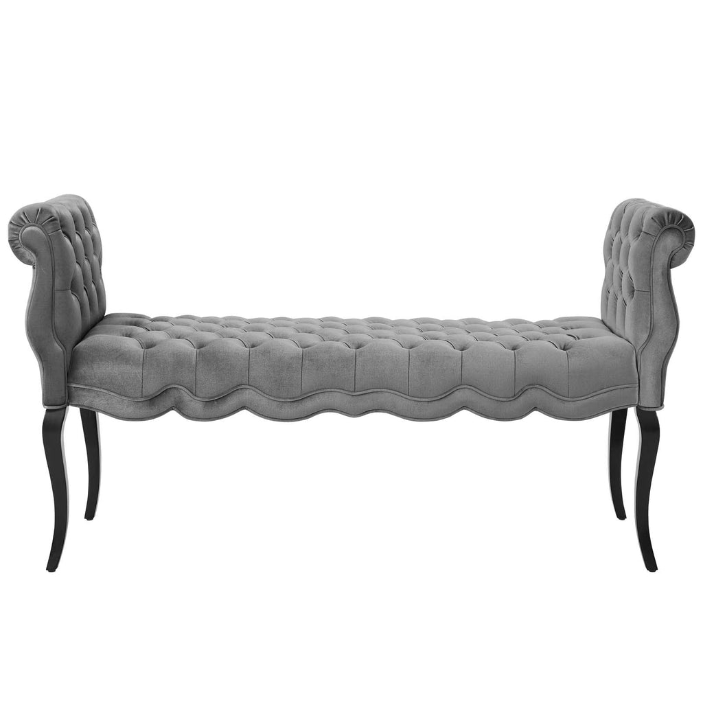 Adelia Chesterfield Style Button Tufted Performance Velvet Bench in Light Gray