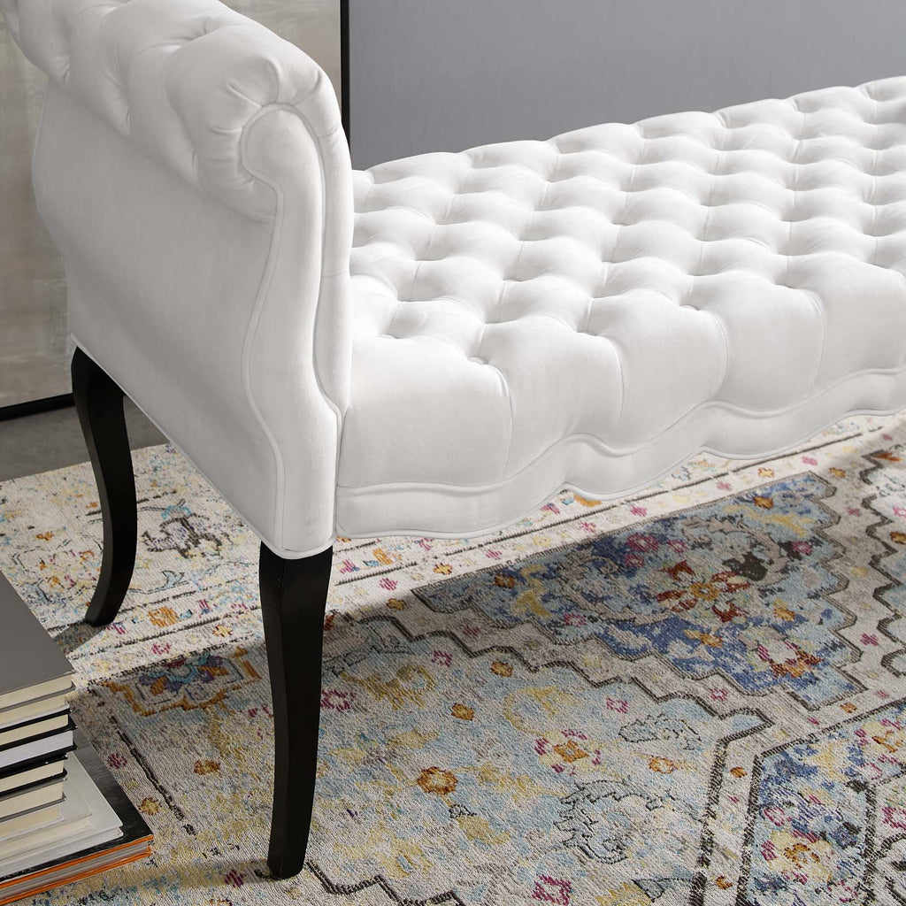 Adelia Chesterfield Style Button Tufted Performance Velvet Bench in White