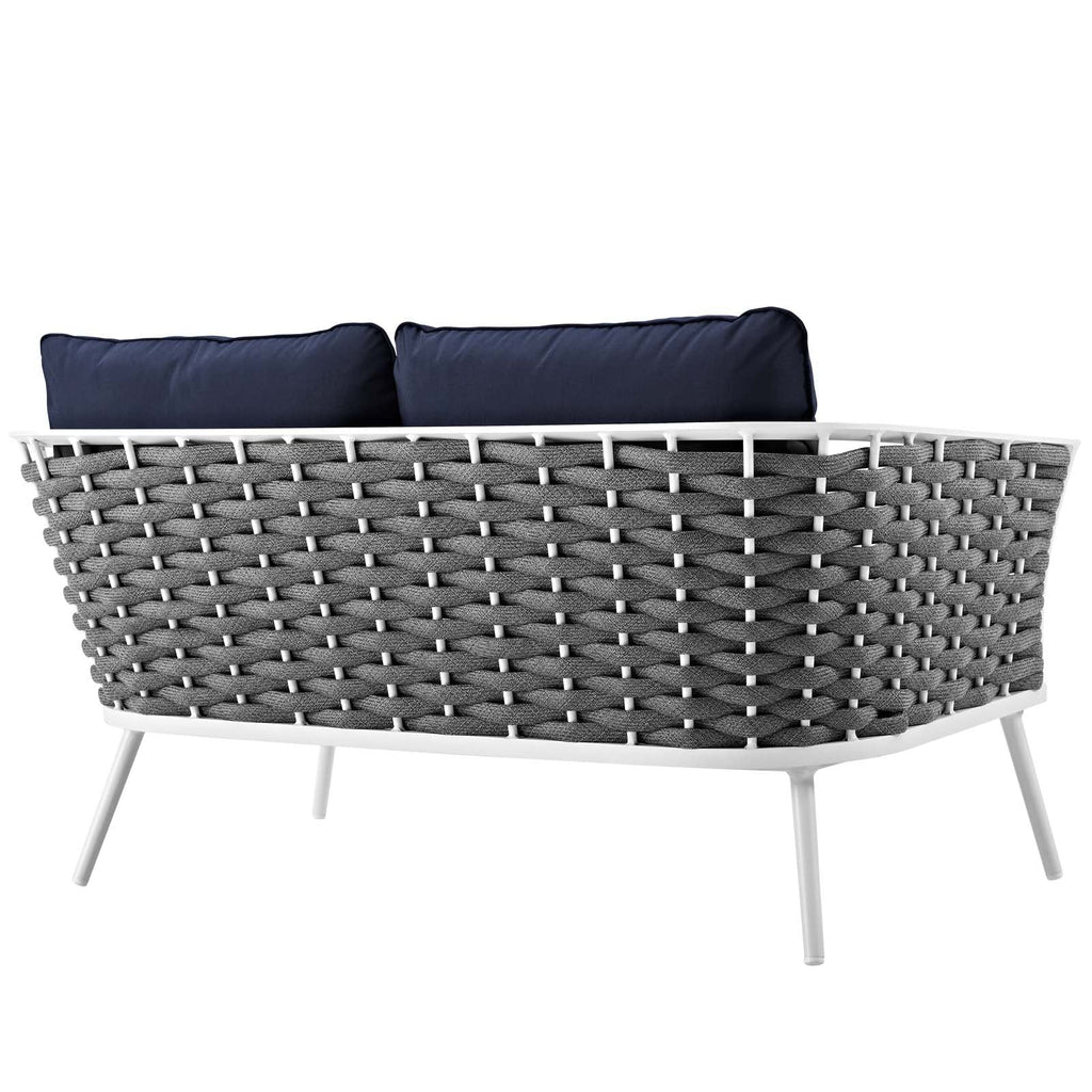 Stance Outdoor Patio Aluminum Loveseat in White Navy