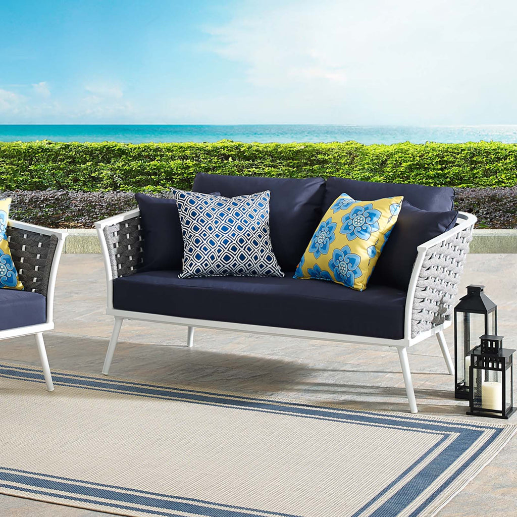 Stance Outdoor Patio Aluminum Loveseat in White Navy