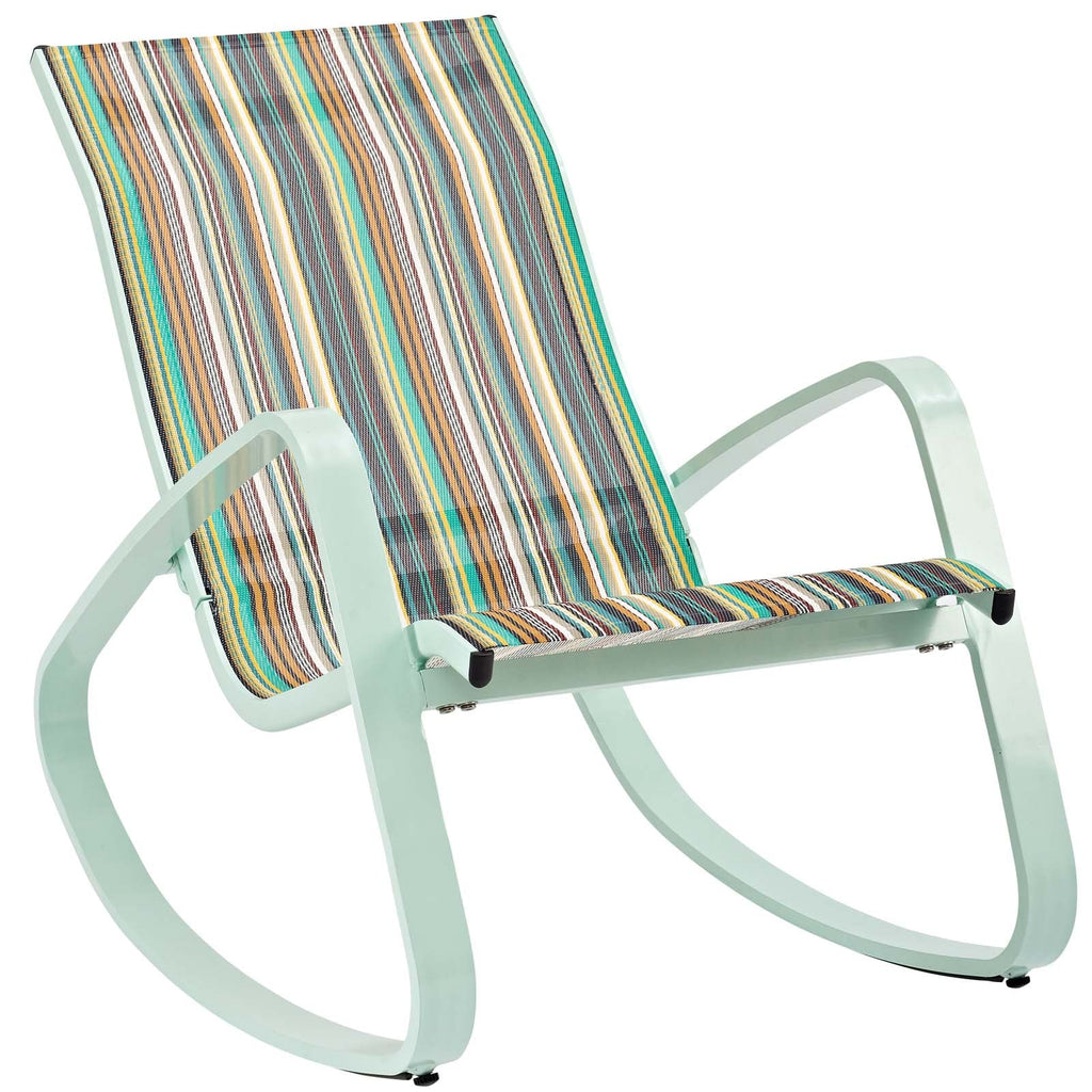 Traveler Rocking Outdoor Patio Mesh Sling Lounge Chair in Green Stripe