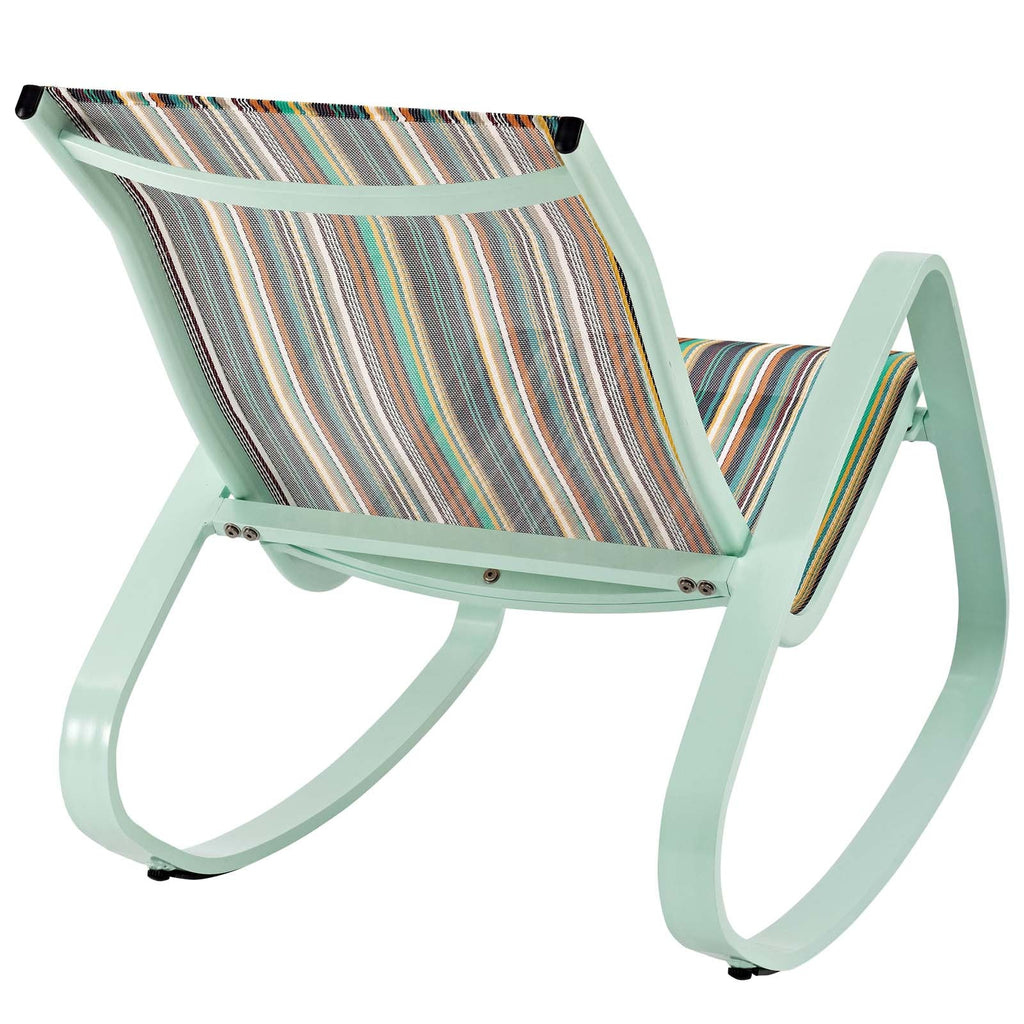 Traveler Rocking Outdoor Patio Mesh Sling Lounge Chair in Green Stripe