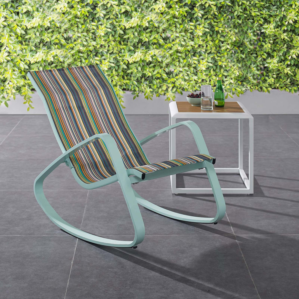 Traveler Rocking Outdoor Patio Mesh Sling Lounge Chair in Green Stripe