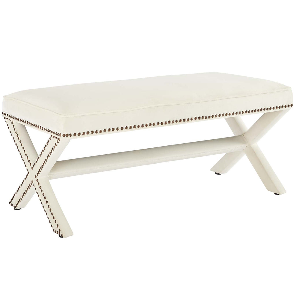 Rivet Performance Velvet Bench in Ivory