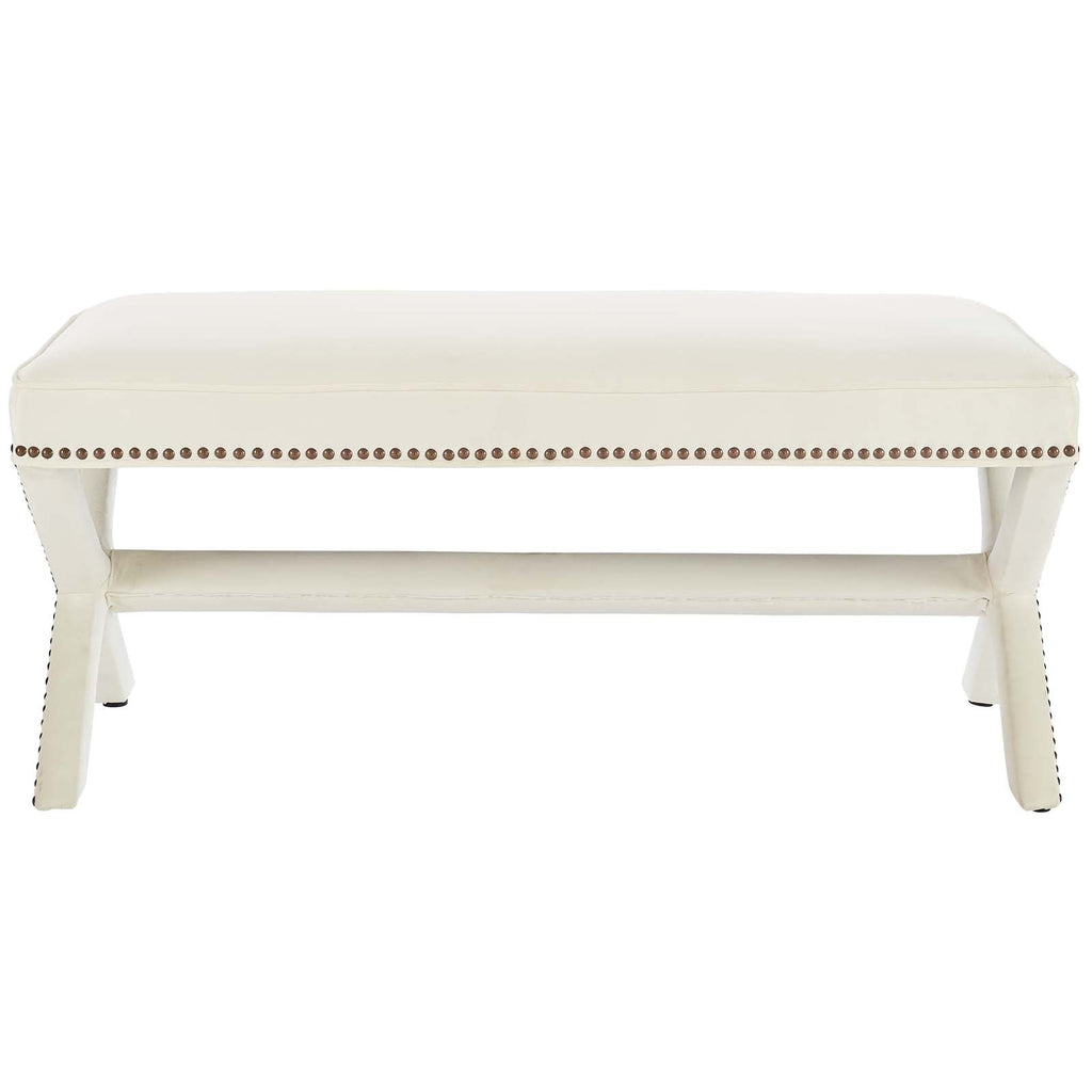 Rivet Performance Velvet Bench in Ivory