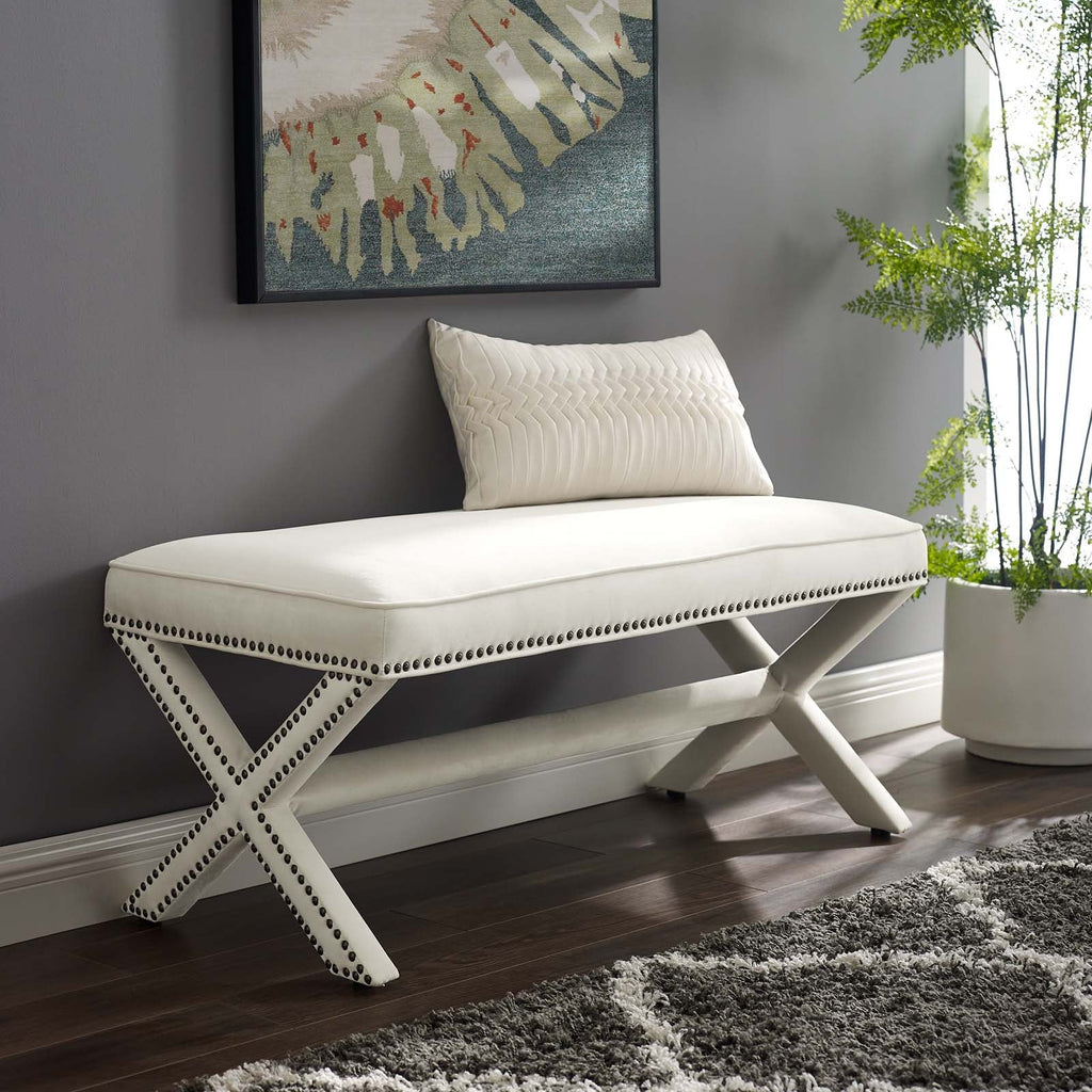 Rivet Performance Velvet Bench in Ivory