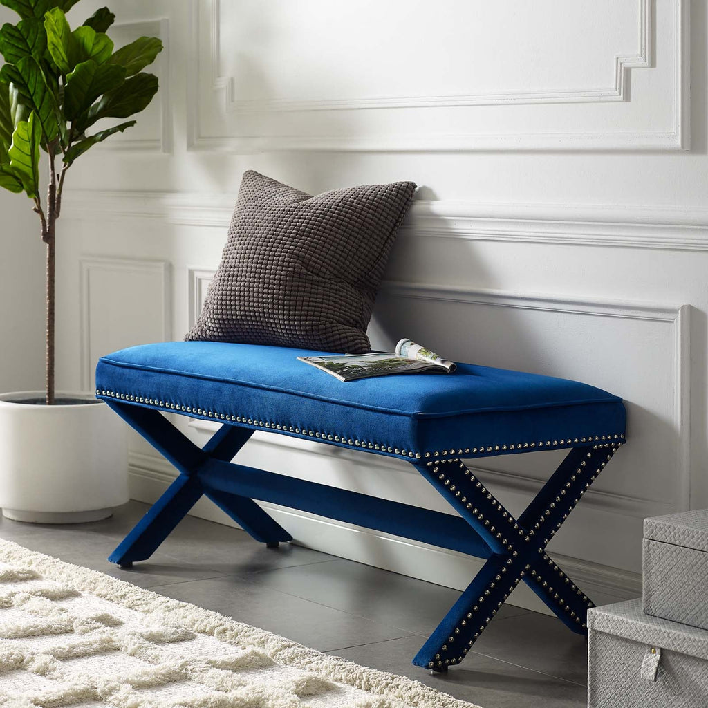 Rivet Performance Velvet Bench in Navy