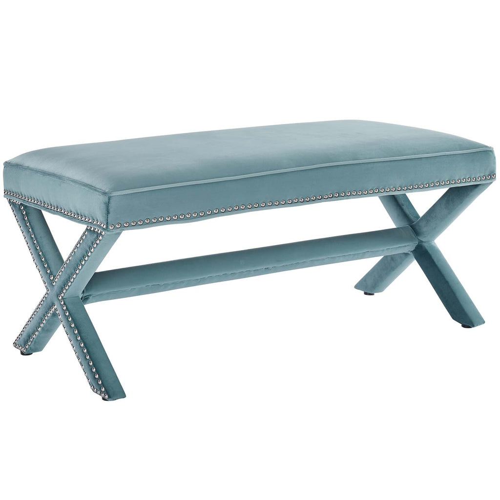 Rivet Performance Velvet Bench in Sea Blue