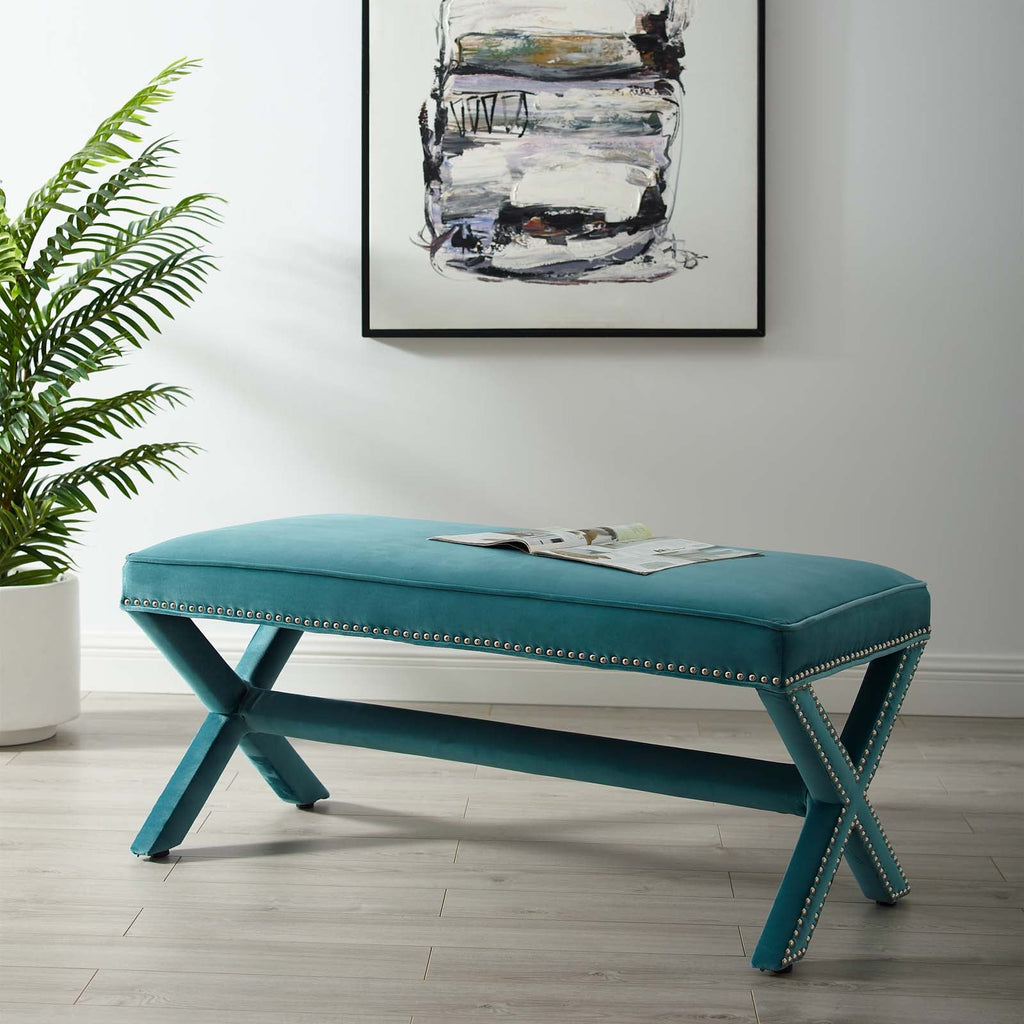 Rivet Performance Velvet Bench in Sea Blue