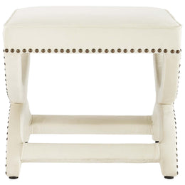 Expound Upholstered Nailhead Trim Performance Velvet Ottoman in Ivory