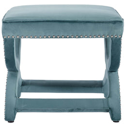 Expound Upholstered Nailhead Trim Performance Velvet Ottoman in Sea Blue