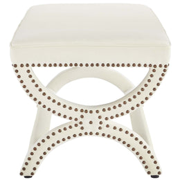 Expound Upholstered Nailhead Trim Performance Velvet Bench in Ivory