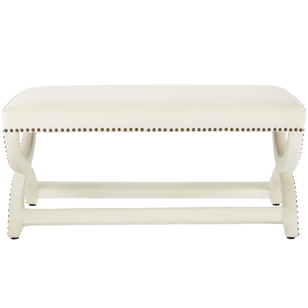 Expound Upholstered Nailhead Trim Performance Velvet Bench in Ivory