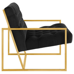 Bequest Gold Stainless Steel Performance Velvet Accent Chair in Black