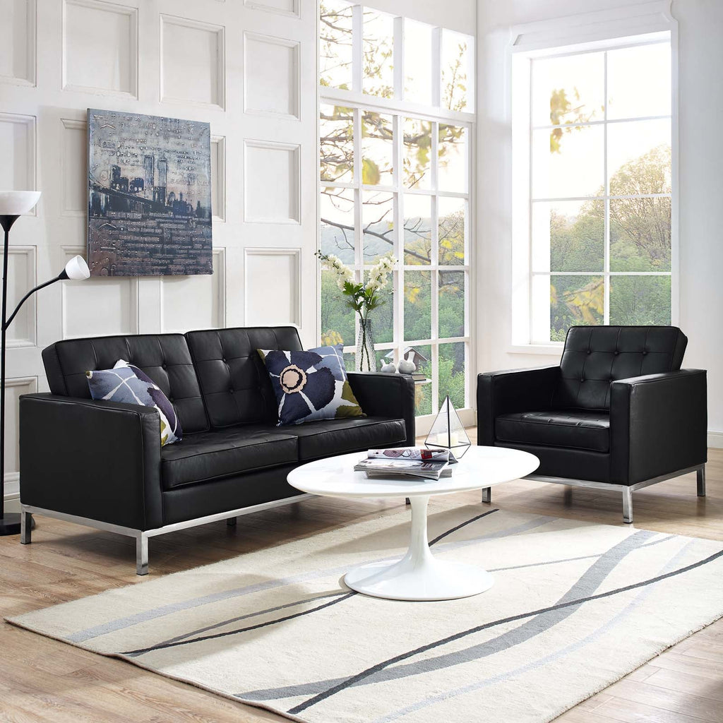 Loft 2 Piece Leather Loveseat and Armchair Set in Black