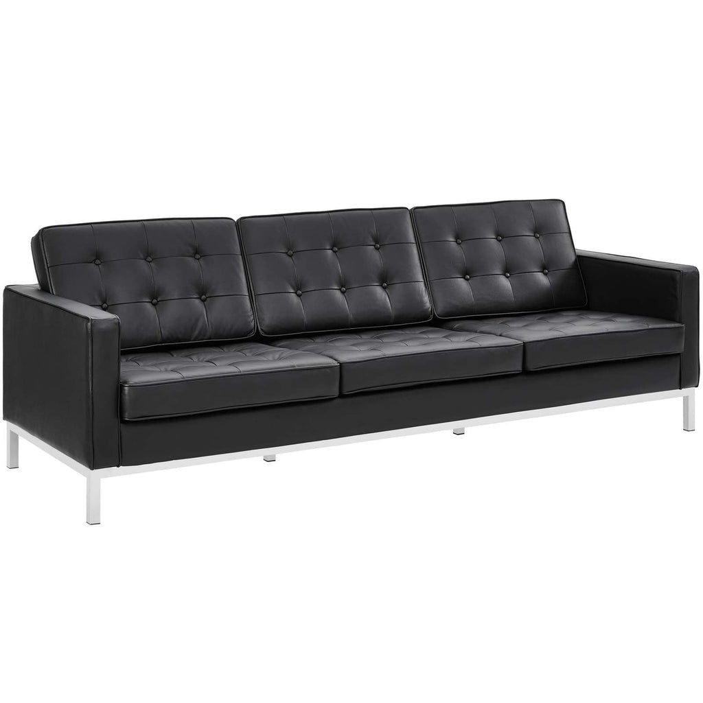 Loft 3 Piece Leather Sofa and Armchair Set in Black