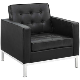 Loft 2 Piece Leather Armchair Set in Black