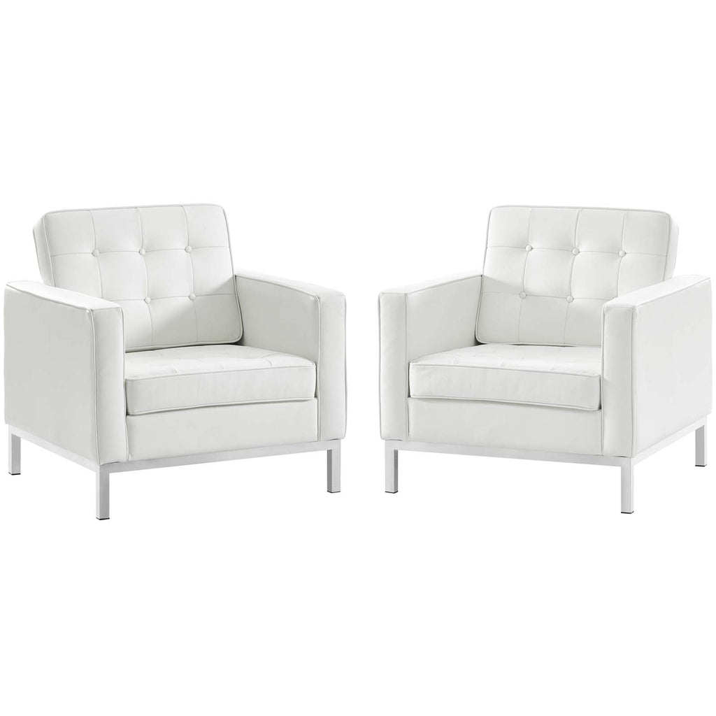 Loft 2 Piece Leather Armchair Set in Cream White