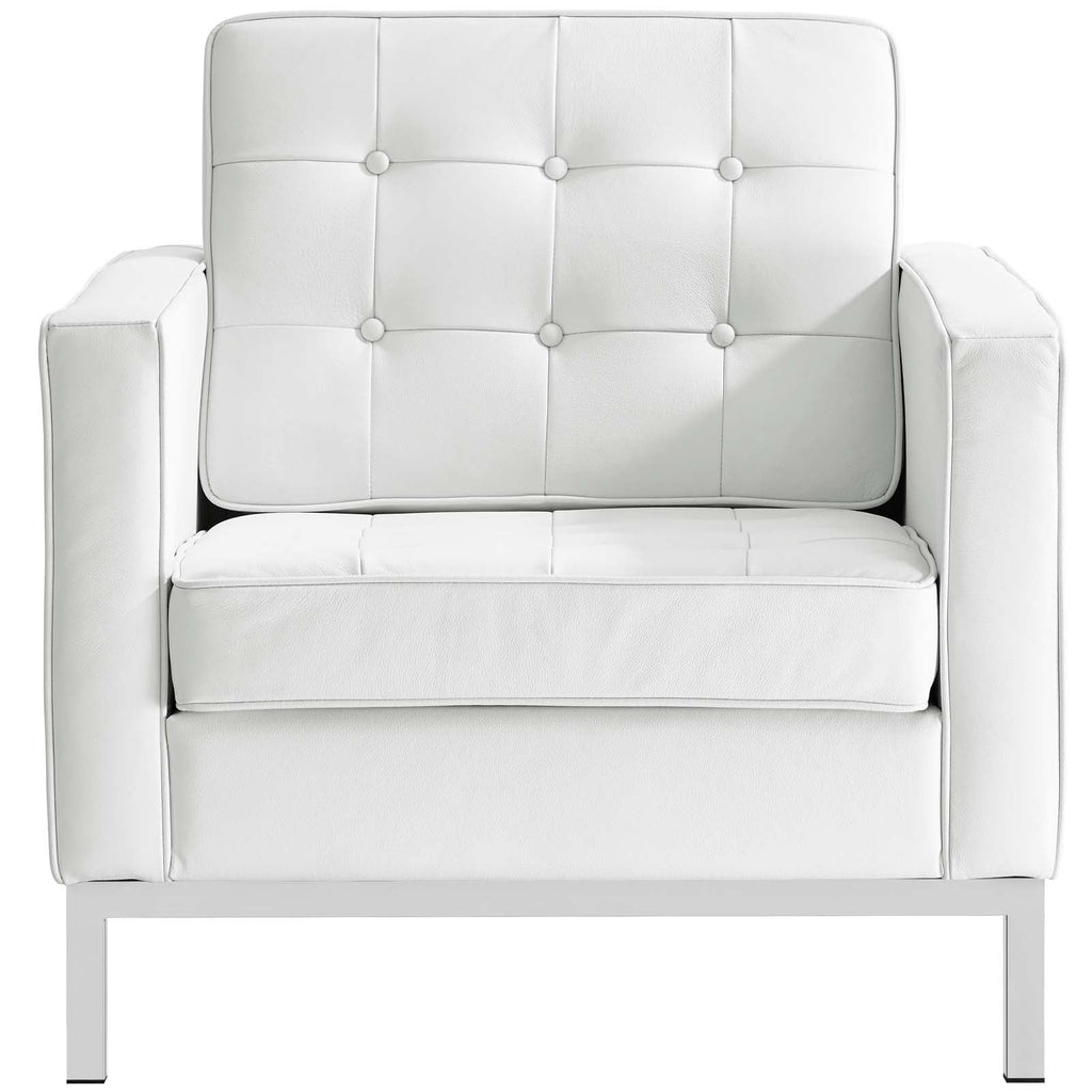 Loft 2 Piece Leather Armchair Set in Cream White