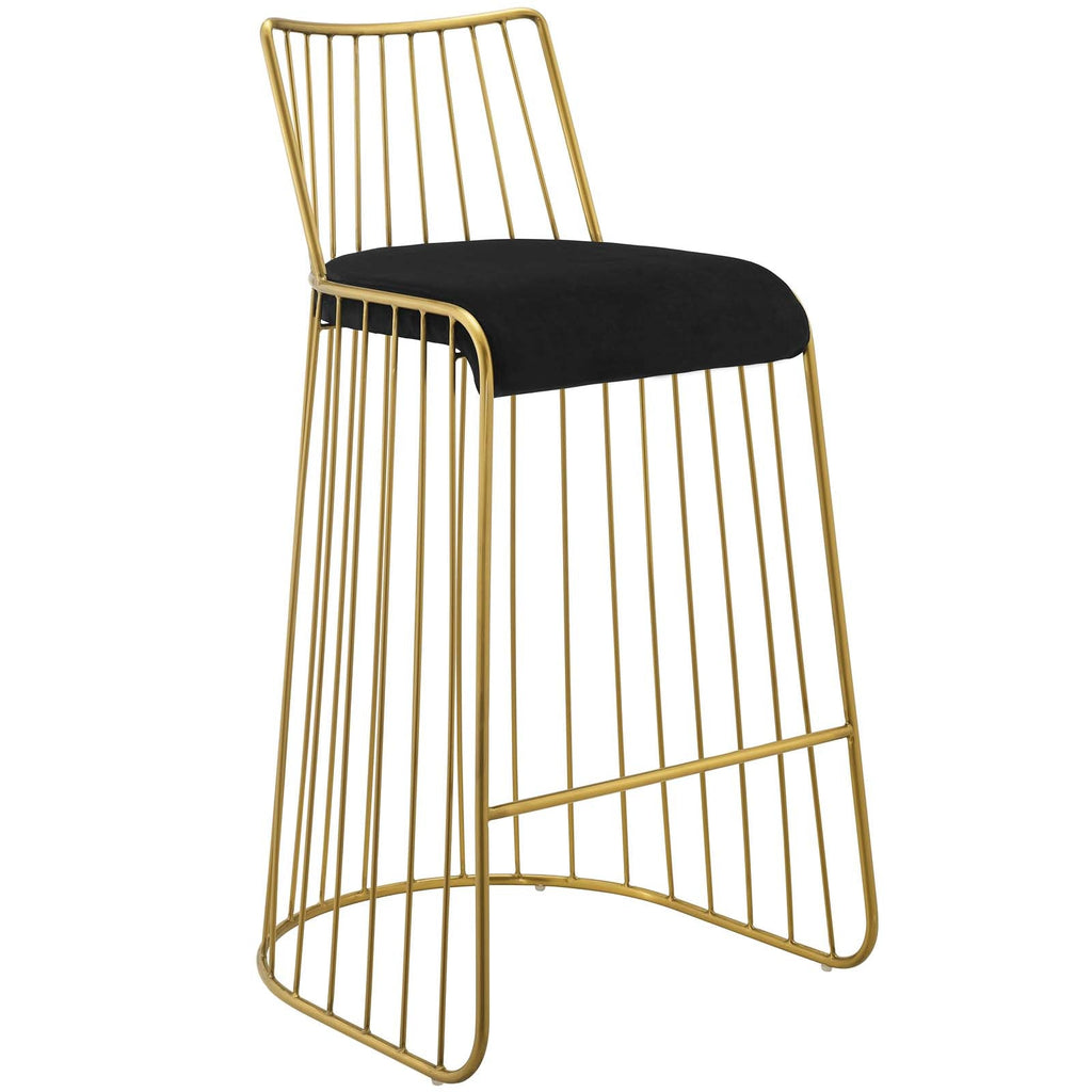 Rivulet Gold Stainless Steel Performance Velvet Bar Stool in Gold Black