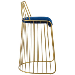 Rivulet Gold Stainless Steel Performance Velvet Bar Stool in Gold Navy