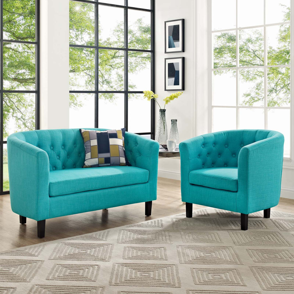 Prospect 2 Piece Upholstered Fabric Loveseat and Armchair Set in Pure Water