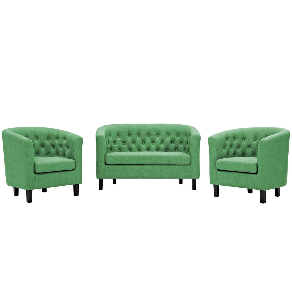 Prospect 3 Piece Upholstered Fabric Loveseat and Armchair Set in Green