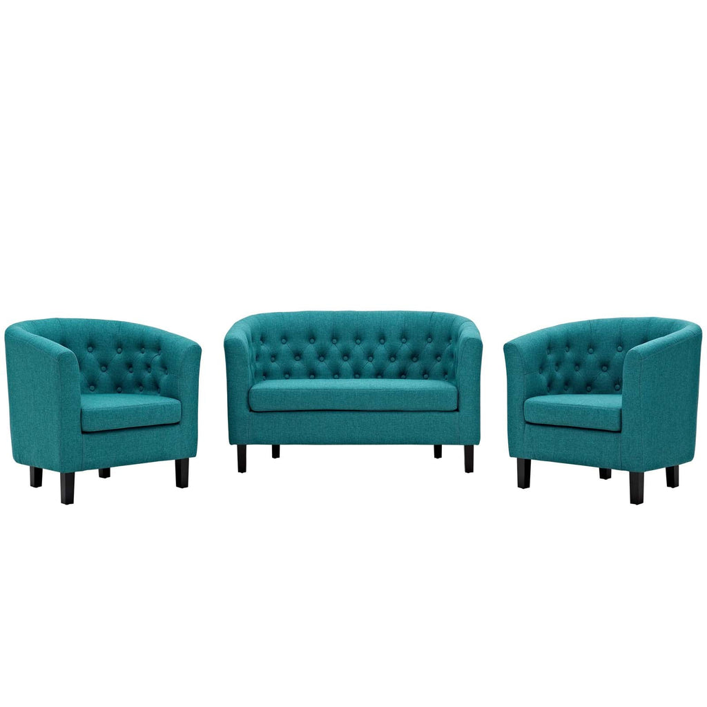 Prospect 3 Piece Upholstered Fabric Loveseat and Armchair Set in Teal