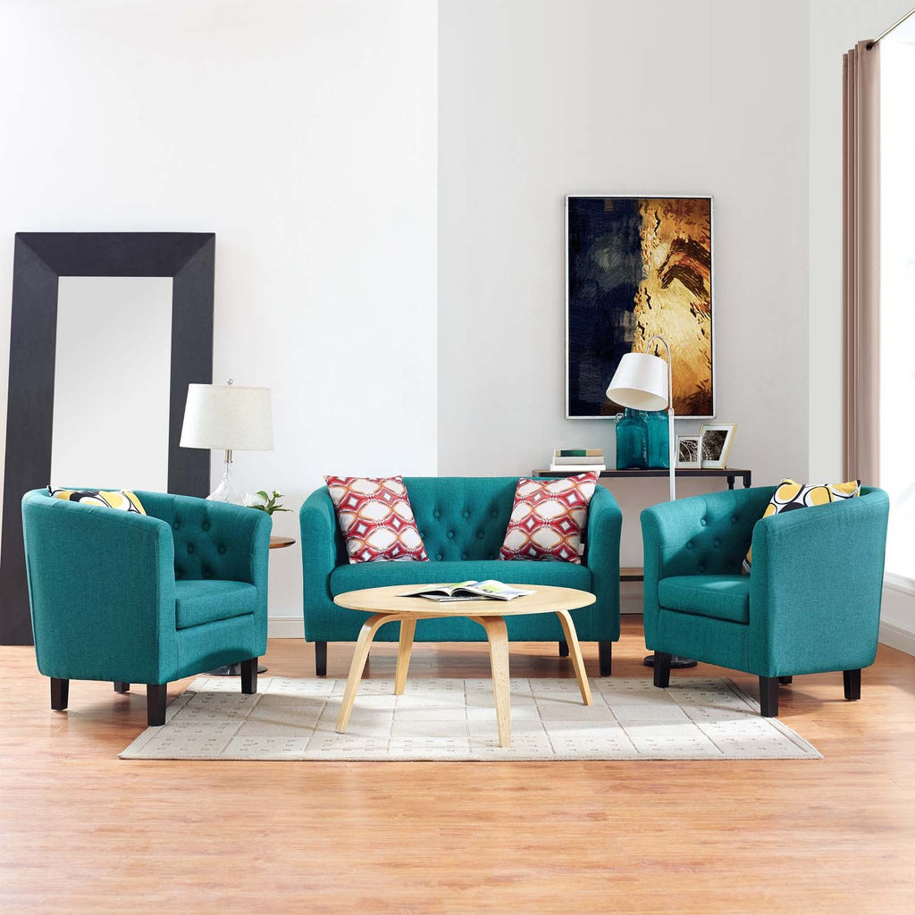 Prospect 3 Piece Upholstered Fabric Loveseat and Armchair Set in Teal