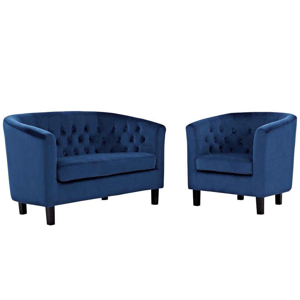 Prospect 2 Piece Performance Velvet Loveseat and Armchair Set in Navy