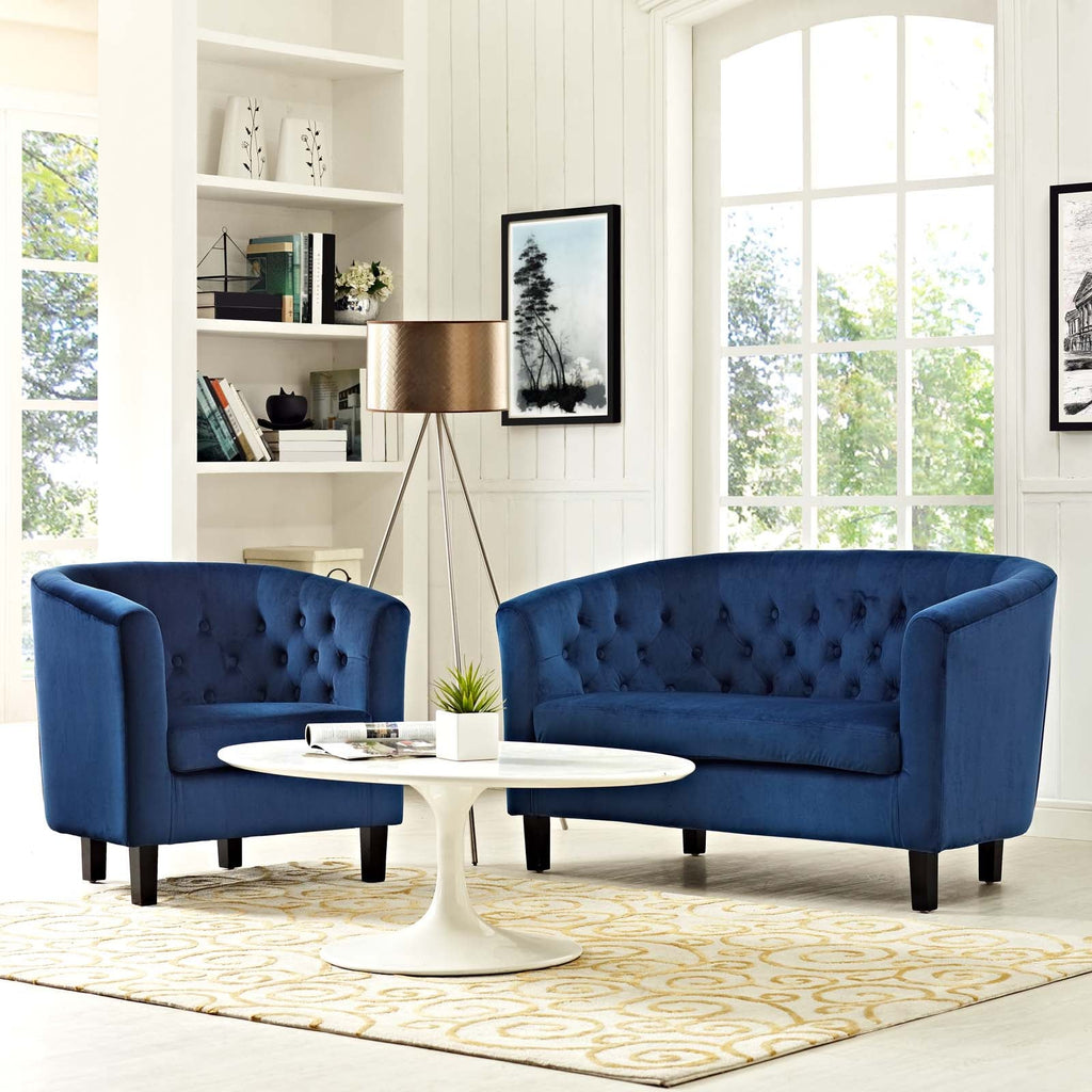 Prospect 2 Piece Performance Velvet Loveseat and Armchair Set in Navy