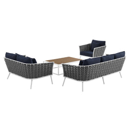 Stance 4 Piece Outdoor Patio Aluminum Sectional Sofa Set in White Navy-3